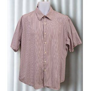 Dockers XL Striped Short Sleeve Shirt Pink White Black Cotton Button-Front